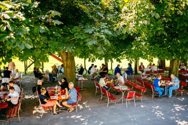 Gäste im Naturgarten unter Kastanienbäumen